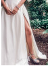 Strapless Ivory Pleated Satin Slit Sexy Wedding Dress